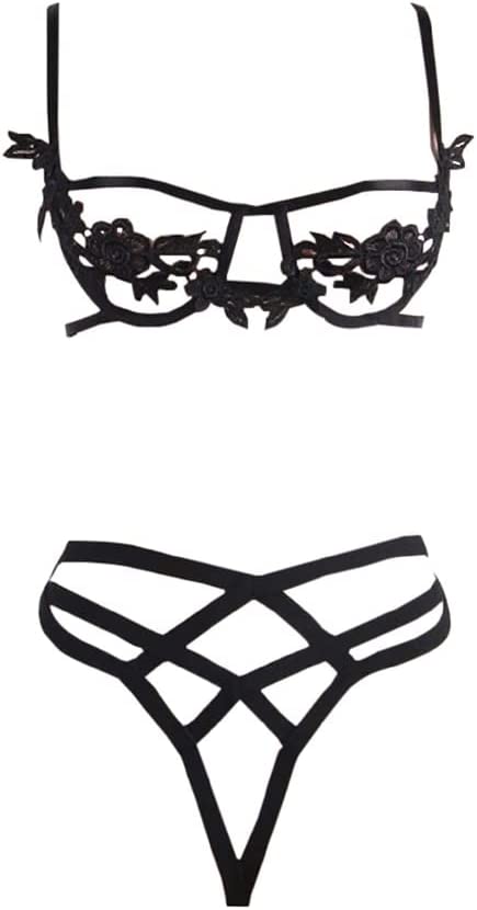 Sexy Crossover Straps and Embroidered Flower Bra Lingerie Set. Perfect for Weddings/Valentines/Birthday/Special Occasions