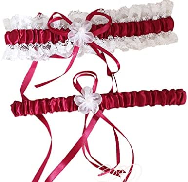 2 Pieces Satin and Lace Wedding Garters Sets