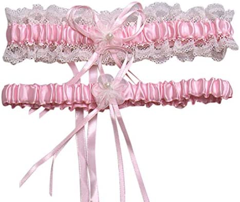 2 Pieces Satin and Lace Wedding Garters Sets