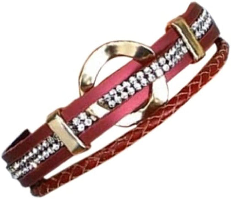 Circle Leather and Rhinestones Interwined Wrap Bracelets