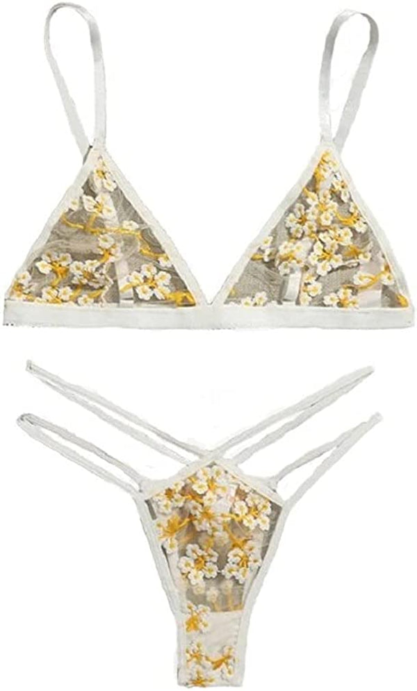 Mesh Transparent Lace Stitching Floral Bra and Brief Set. Perfect for Weddings/Valentines/Birthday/Special Occasions