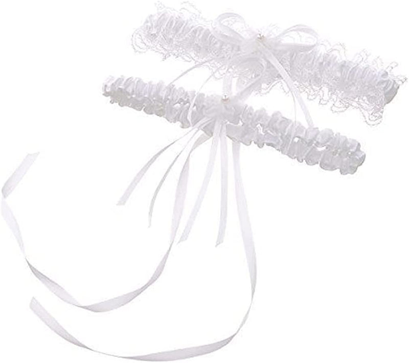 2 Pieces Satin and Lace Wedding Garters Sets