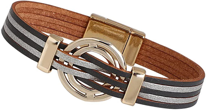 Double Circle Leather Interwined Wrap Cuff Wrap Bracelets