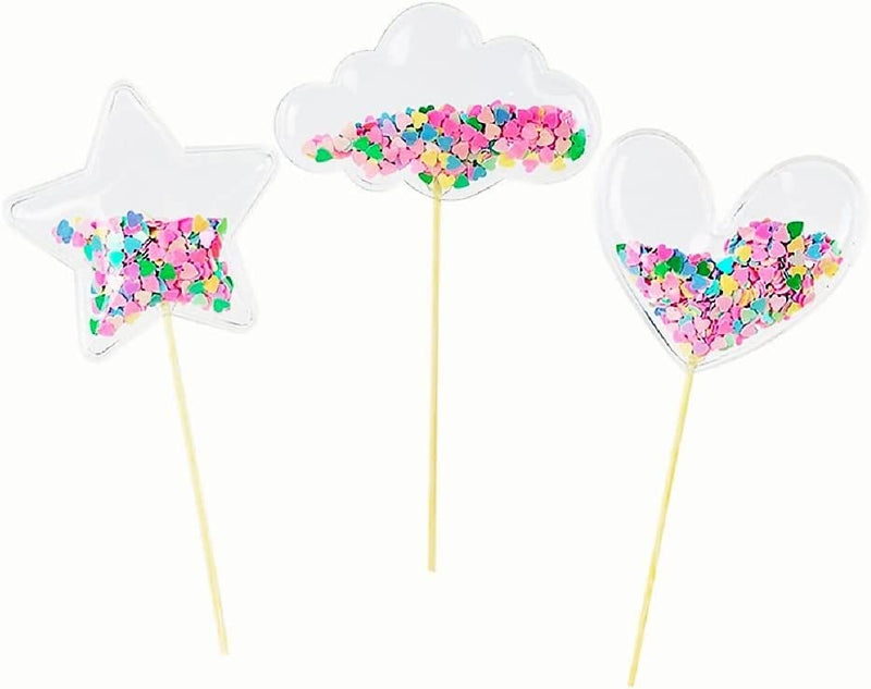 Colorful fun Mermaid Sequin Cake Toppers Starfish,Hearts, Clouds. Set of 5. Random Designs