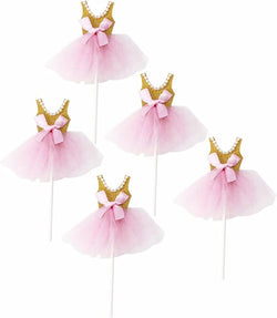 The Crafty Owl Fun Designs Pink & Gold or Pink & Silver Ballerina Sets Cupcake Toppers for Birthday/Events. Sets of 5