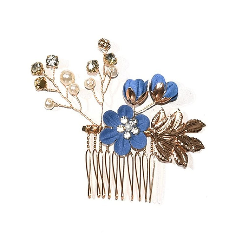 Flower Hair Combs and Pins Accessories for Wedding, Birthday, Bridesmaids, Blue, Pink, Green, White, Red (Blue)