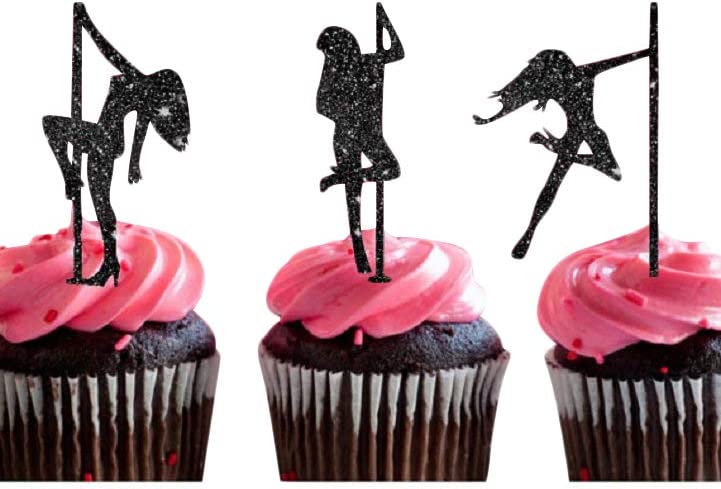 Various Designs of Pole Dancers/High Heels/Corset/Glasses/Bride & Groom Cupcake Toppers for Birthday/Bridal Shower/Wedding/New Years Events/Party/Bachelor Party sets of 12