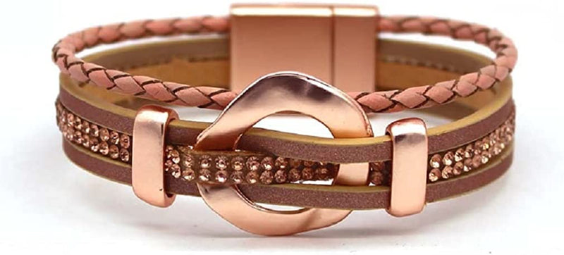 Circle Leather and Rhinestones Interwined Wrap Bracelets