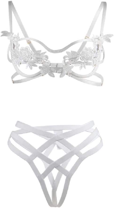 Sexy Crossover Straps and Embroidered Flower Bra Lingerie Set. Perfect for Weddings/Valentines/Birthday/Special Occasions