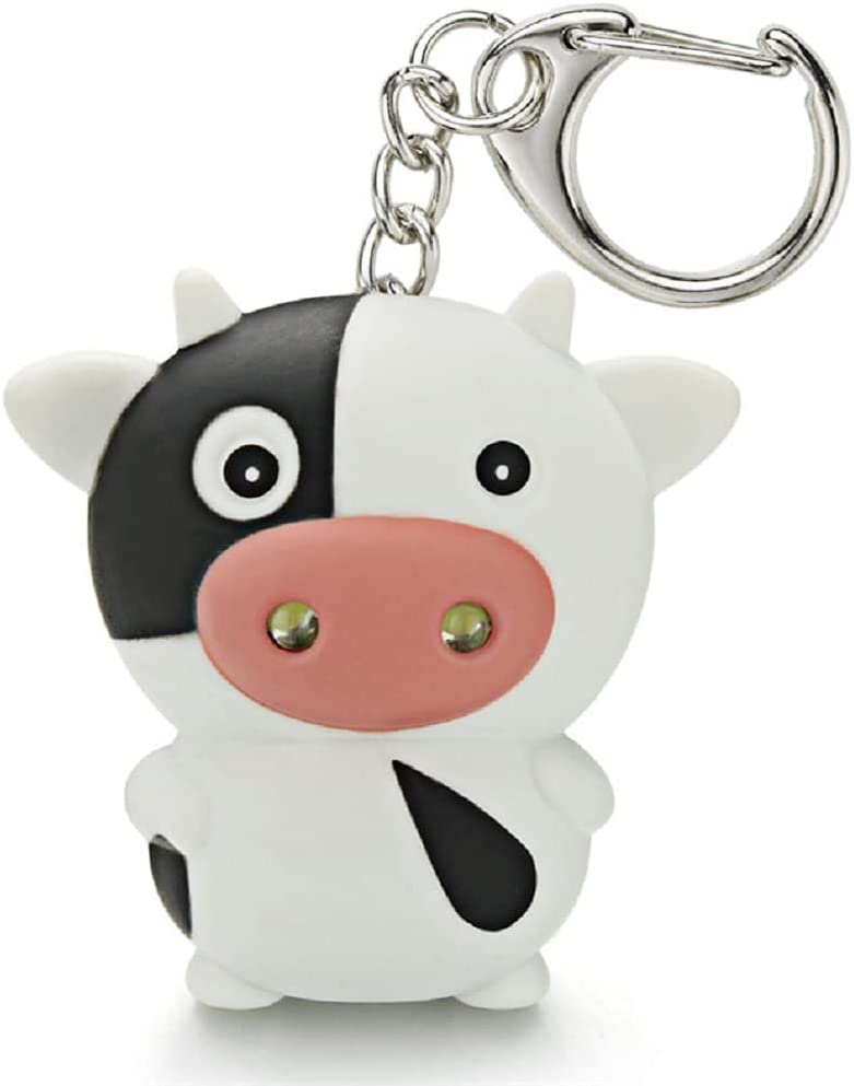 The Crafty Owl Mini LED Cow Torch Flashlight Key Chain with Sound, Black, Small