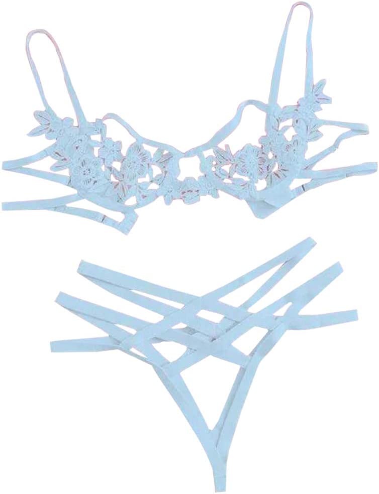 Sexy Crossover Straps and Embroidered Flower Bra Lingerie Set. Perfect for Weddings/Valentines/Birthday/Special Occasions