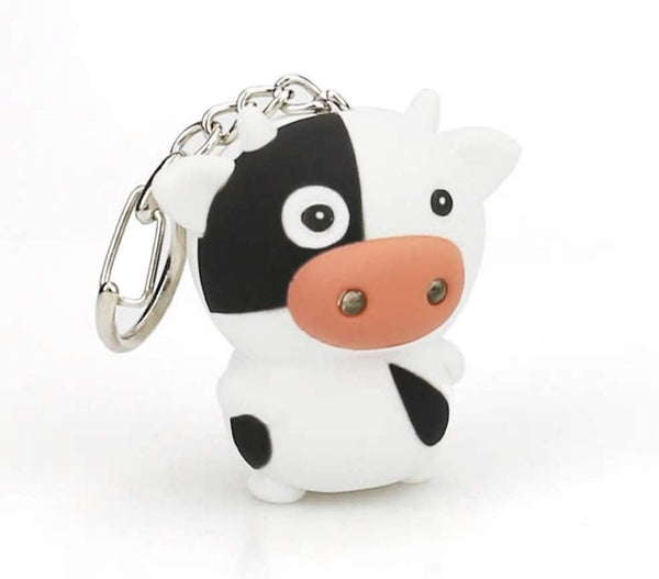 The Crafty Owl Mini LED Cow Torch Flashlight Key Chain with Sound, Black, Small