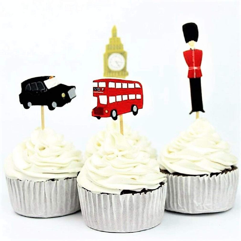 Fun Designs of British/London Cupcake Toppers for Birthday/Events/Party Sets of 24