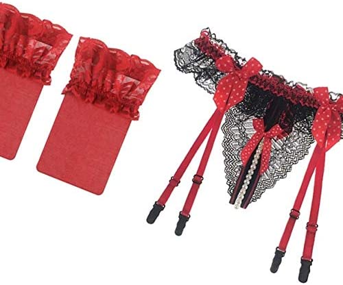 Sexy Women Black/Red/Pink or White Intimates Lacework Garter Belt with Stockings-One Size