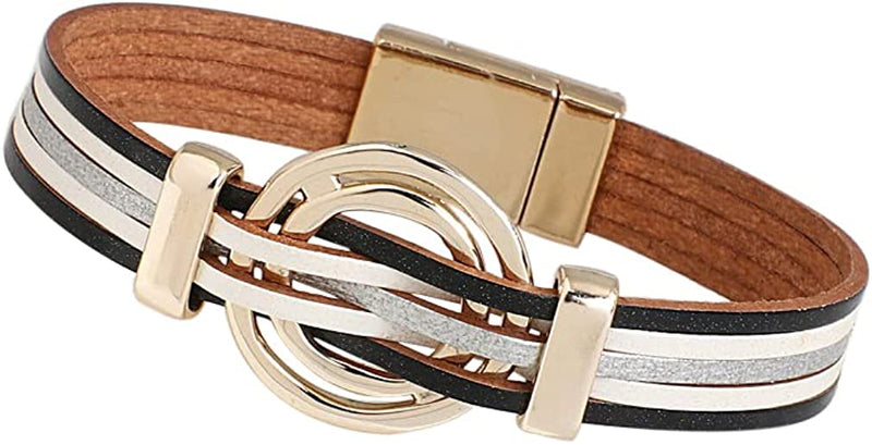 Double Circle Leather Interwined Wrap Cuff Wrap Bracelets