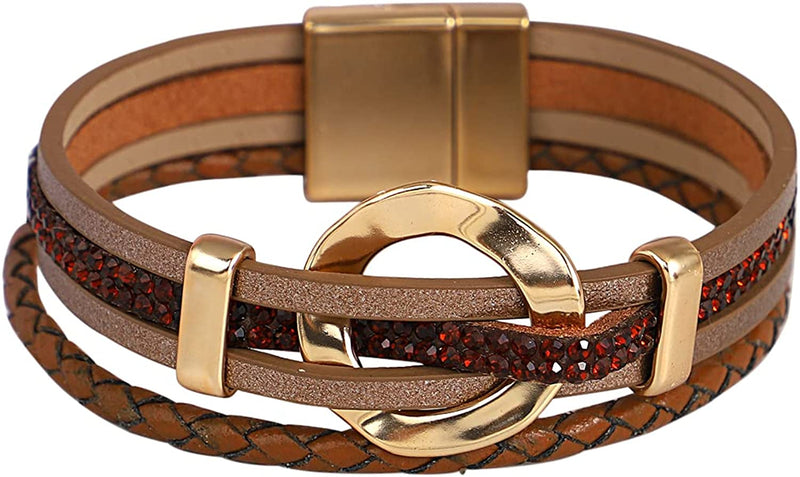 Circle Leather and Rhinestones Interwined Wrap Bracelets