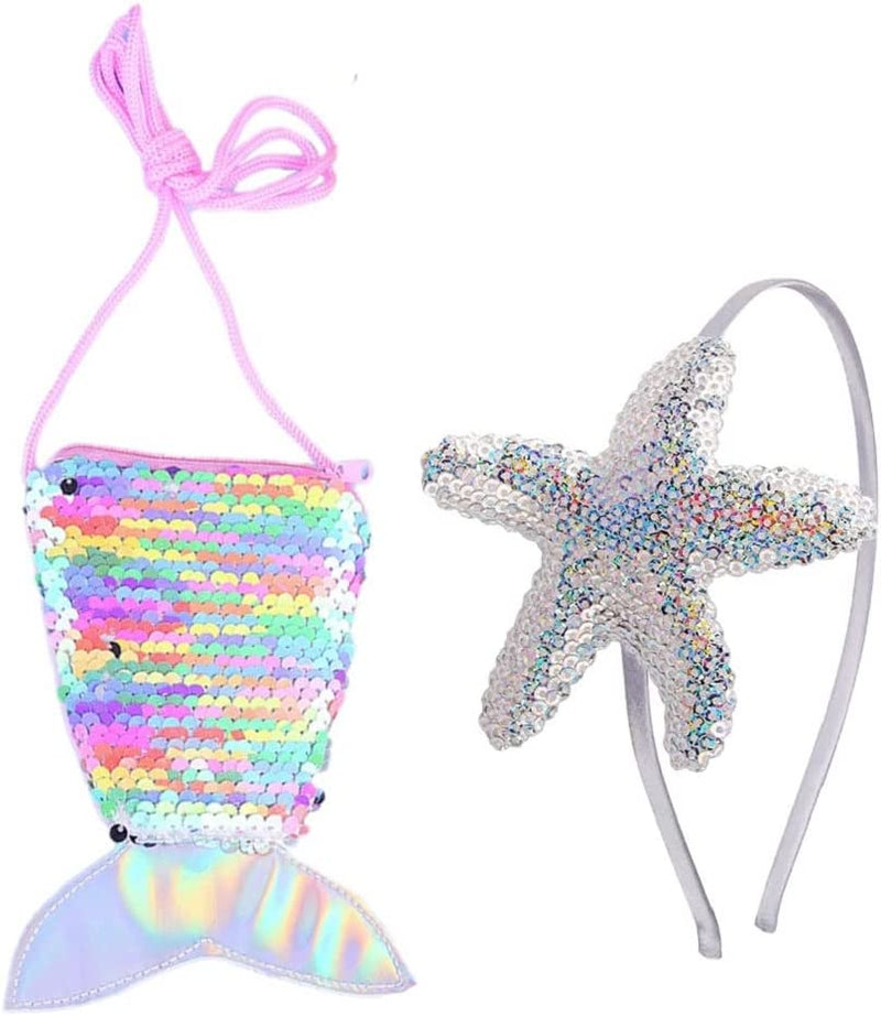 Sequin Mermaid Crossbody Purse Coin and Starfish Headbands