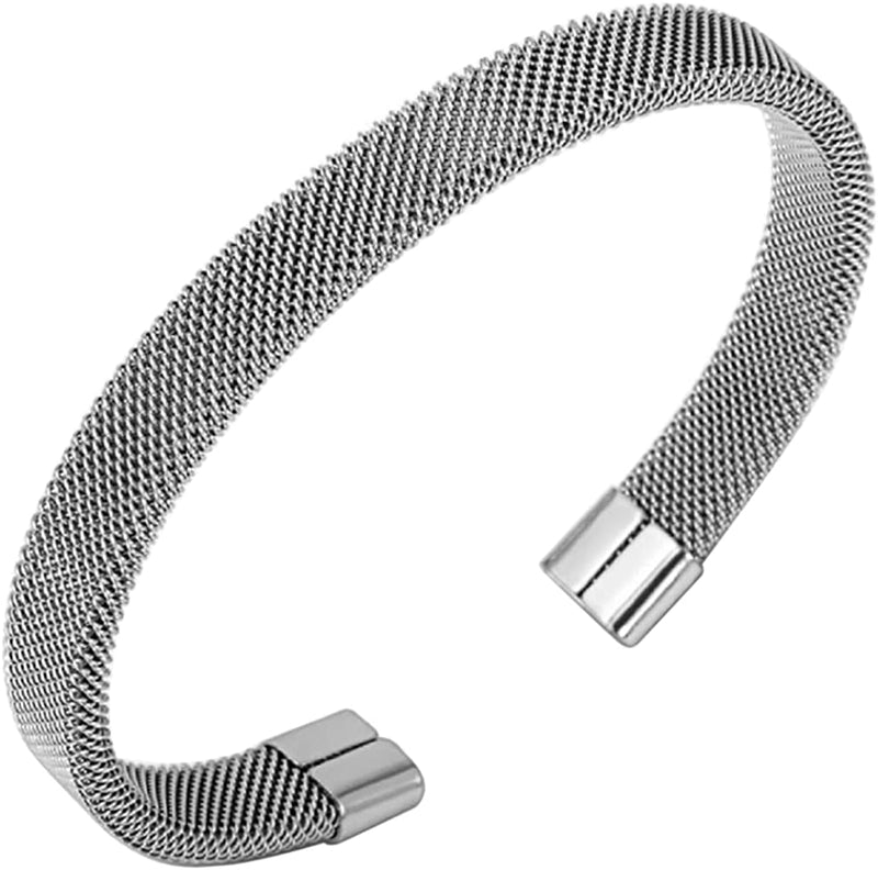 Stainless Steel Mesh Cuff Bracelets for Women Adjustable