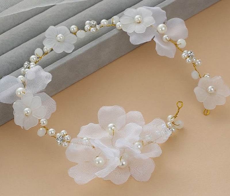 Bohemian Flowers Pearl Garland Bridal Wedding/Sweet Sixteen/Flower Girl/Quinceanera Crown Headdress