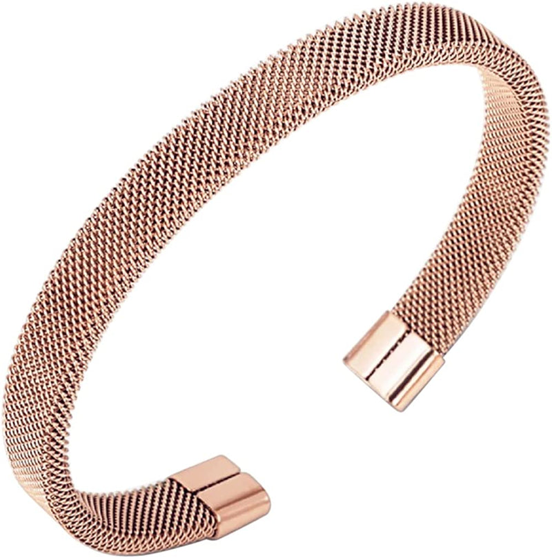 Stainless Steel Mesh Cuff Bracelets for Women Adjustable