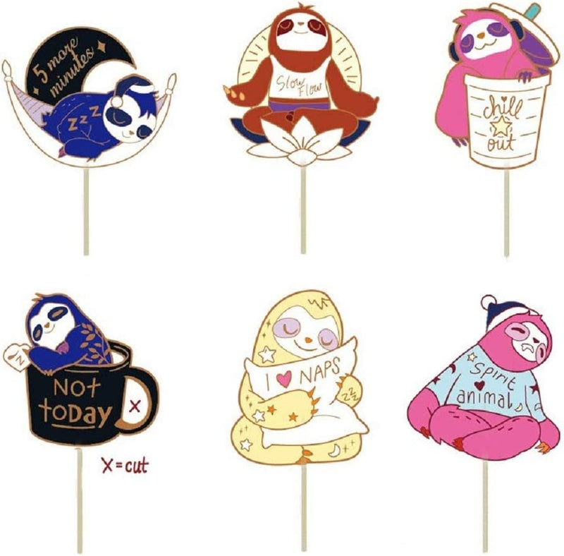 Colorful fun Pets Sloths Cats Dogs Butterflies Cupcake Toppers. Set of 12