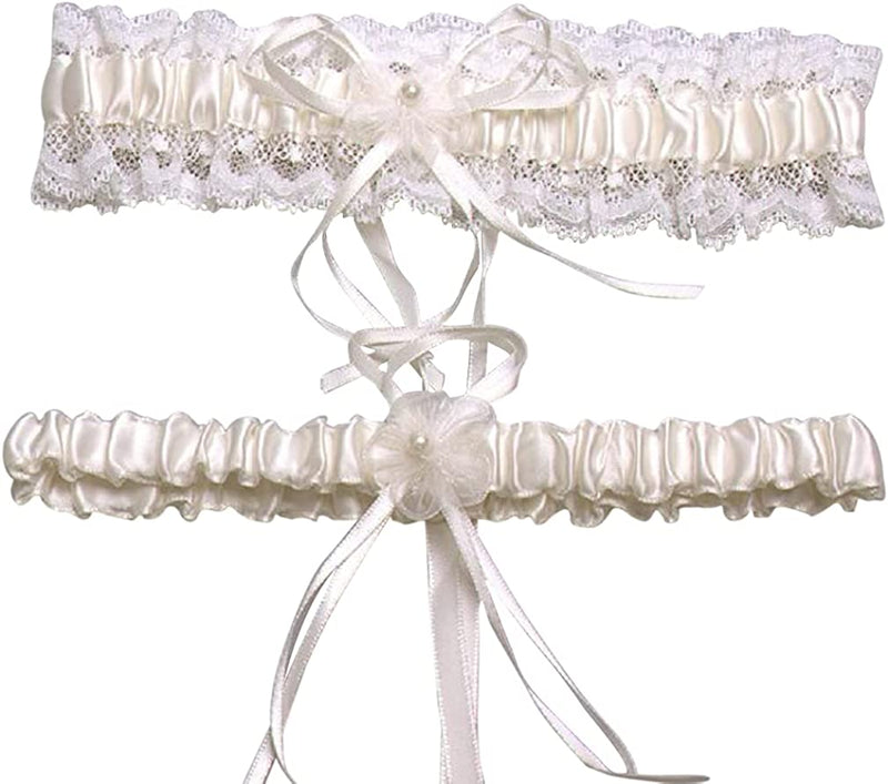 2 Pieces Satin and Lace Wedding Garters Sets