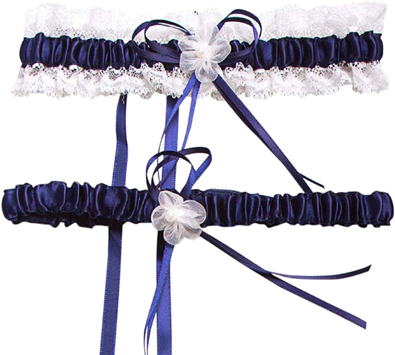 2 Pieces Satin and Lace Wedding Garters Sets