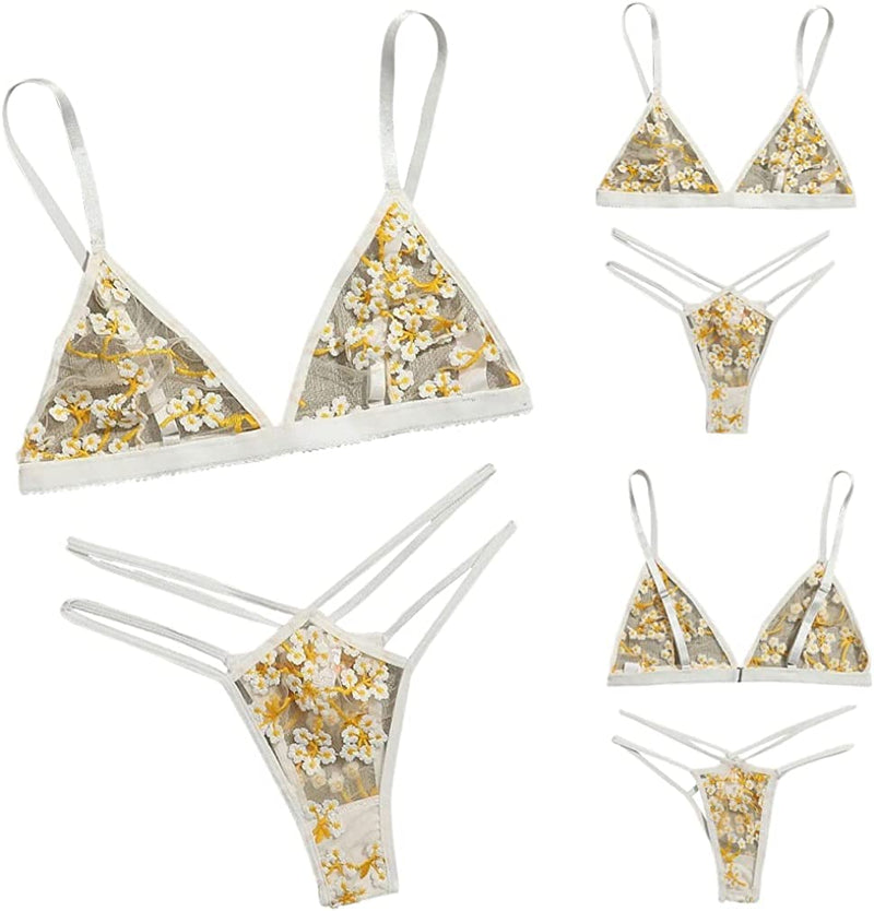 Mesh Transparent Lace Stitching Floral Bra and Brief Set. Perfect for Weddings/Valentines/Birthday/Special Occasions