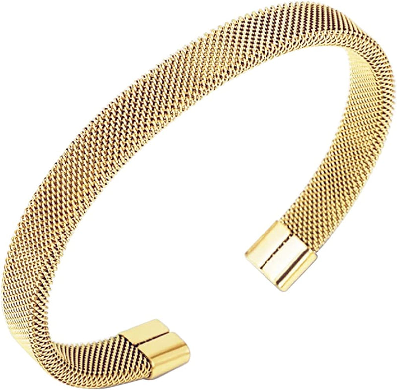 Stainless Steel Mesh Cuff Bracelets for Women Adjustable