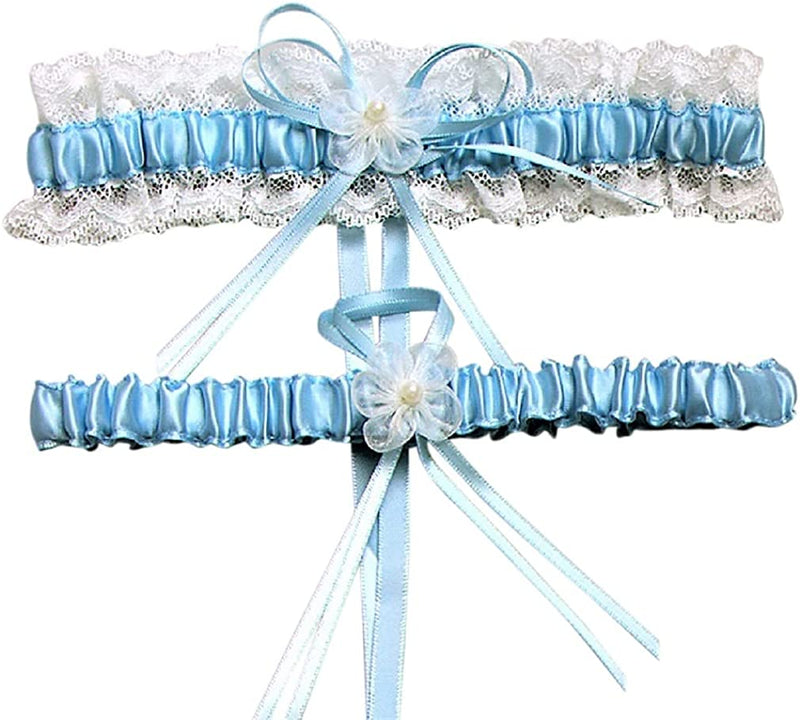 2 Pieces Satin and Lace Wedding Garters Sets