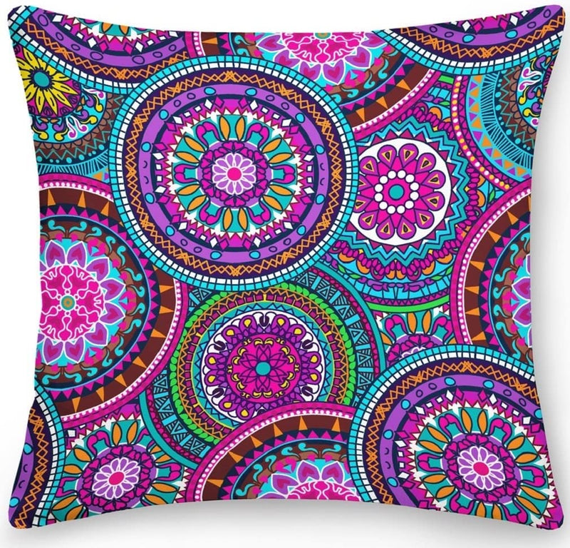 Double Sided Mandala Patterns Hippie Psychedelic Throw Pillow Covers. 18" X 18"