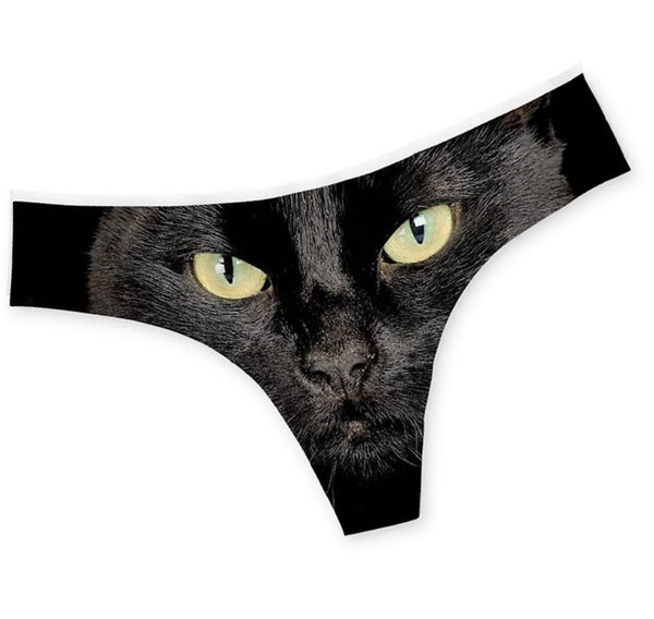 3D Cats Print Briefs Thongs Underwear For Women