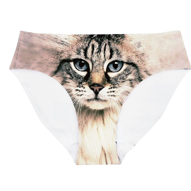 3D Cats Print Briefs Thongs Underwear For Women