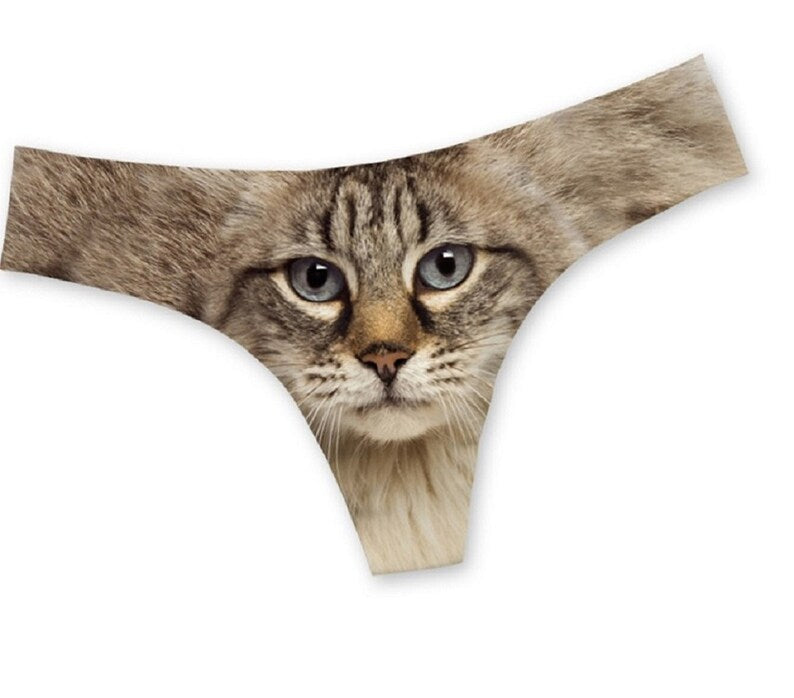 3D Cats Print Briefs Thongs Underwear For Women