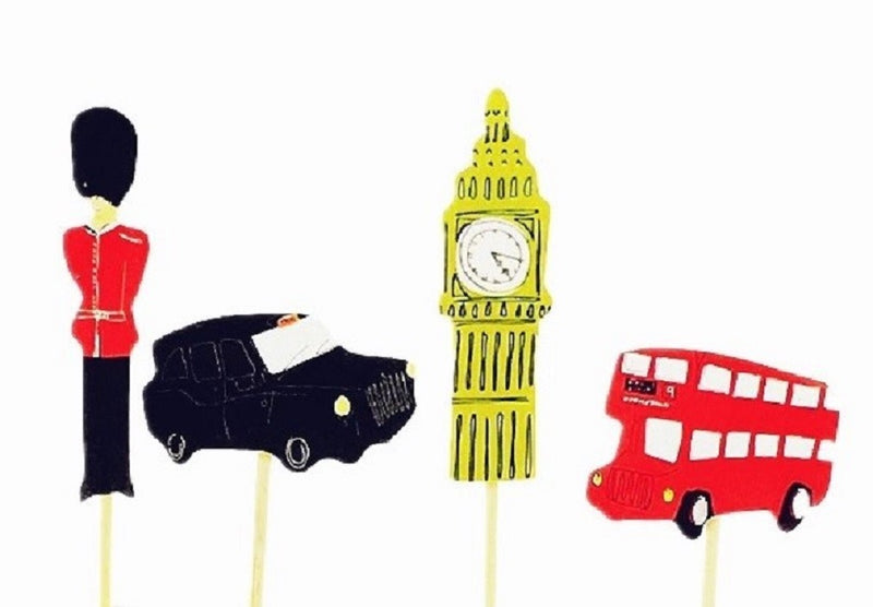 Fun Designs of British/London Cupcake Toppers for Birthday/Events/Party Sets of 24